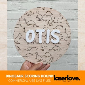 Dino Kids Room Wall Decor Template | Commercial License | Glowforge Cut File | Laser Printer Design | Dinosaur Nursery Name Sign SVG