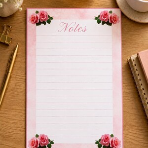 Appunti floreali a tema rose. Download immediato. Blocco note stampabile.