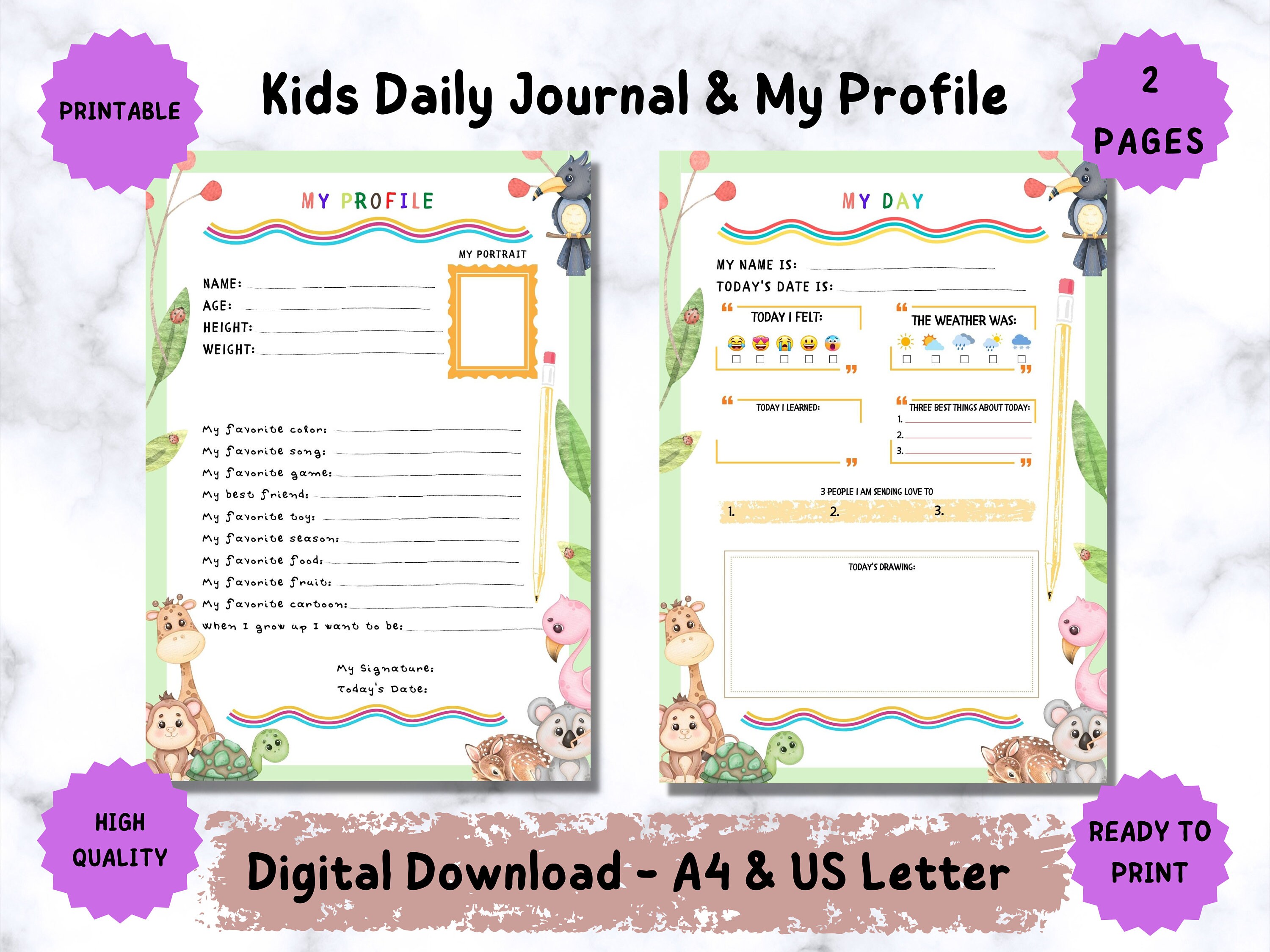 Kids Daily Journal Printable, Journal for Kids, Kids Gratitude Journal ...