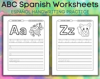 Planilhas personalizadas do ABC espanhol, pasta de trabalho de rastreamento do alfabeto espanhol e livro para colorir