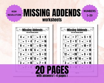 20 Printable Missing Addends Worksheets, Numbers 1-10 for Kindergarten ...