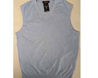 Mens Cremieux Sweater Vest V-Neck Cotton Silk Blue Heather