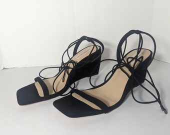 Womens Antonio Melani Maryamm Wedge Leather Strappy Sandals Black