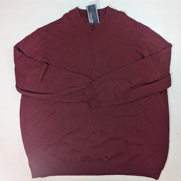 4XT Tall Mens Roundtree & Yorke 1/4 Zip Pullover Sweater Cotton Blend Deep Red