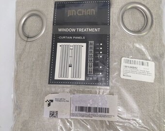 Jinchan Linen Textured Curtains 52" x 84" inches (2 Panels) Greyish Beige