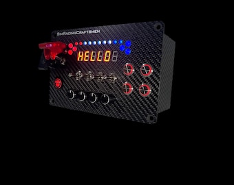 Sim Racing Button Box Full Real Carbon Fiber RGB LEDs 6 digit display Simhub Compatible Size 200mm