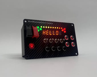 Carbon Fiber Sim Racing Button Box: 6-Digit Display, RGB LEDs, 200mm