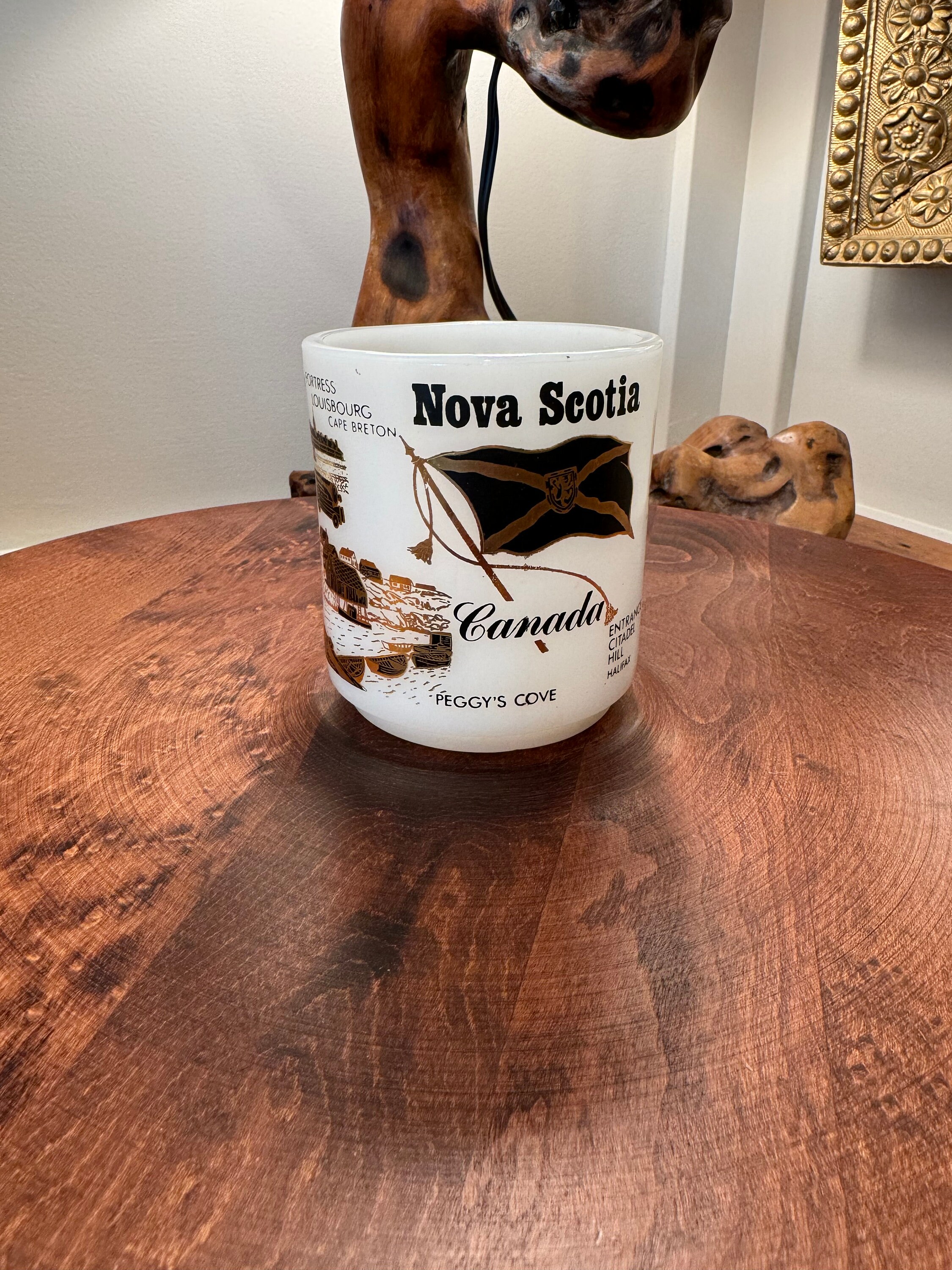 Milk glass souvenir mug. Nova Scotia milk glass mug.