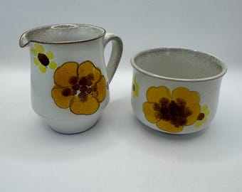 Zestaw Denby Minstrel Cream and Sugar Vintage Denby Yellow Floral
