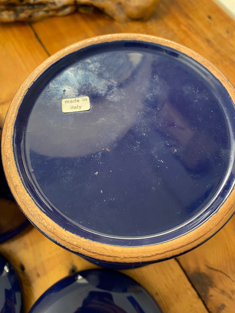 Cobalt Blue Glazed Terracotta Canister Set. Vintage Made in Italy