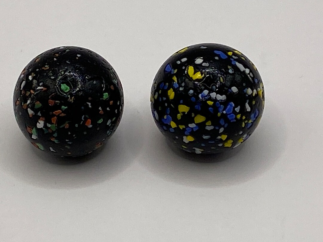 Black With Confetti Glass Marbles. Frit Glass Marbles. Vintage Black