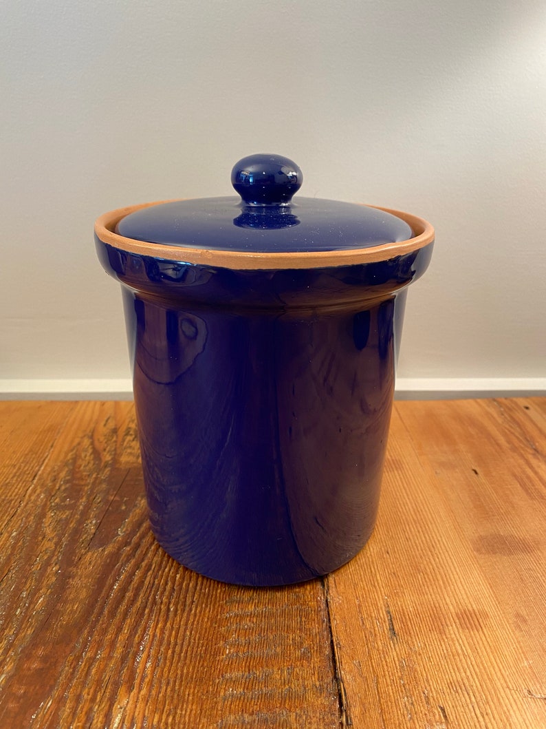 Cobalt Blue Glazed Terracotta Canister Set. Vintage Made in Italy