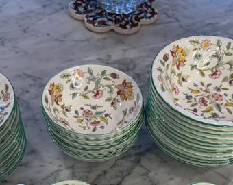 Minton Haddon Hall Grüne Zierleiste Bone China Verschiedene Stücke. Königliche Doulton. Florales Porzellan