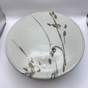 Handmade Signed Studio Pottery Cake Stand with PussyWillows. Ceramic Pedestal Cake Display.