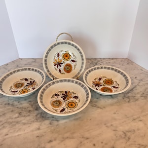 Broadhurst Ironstone Calypso bowls. Set of 4 vintage floral cereal bowl. Kathie Winkle design.