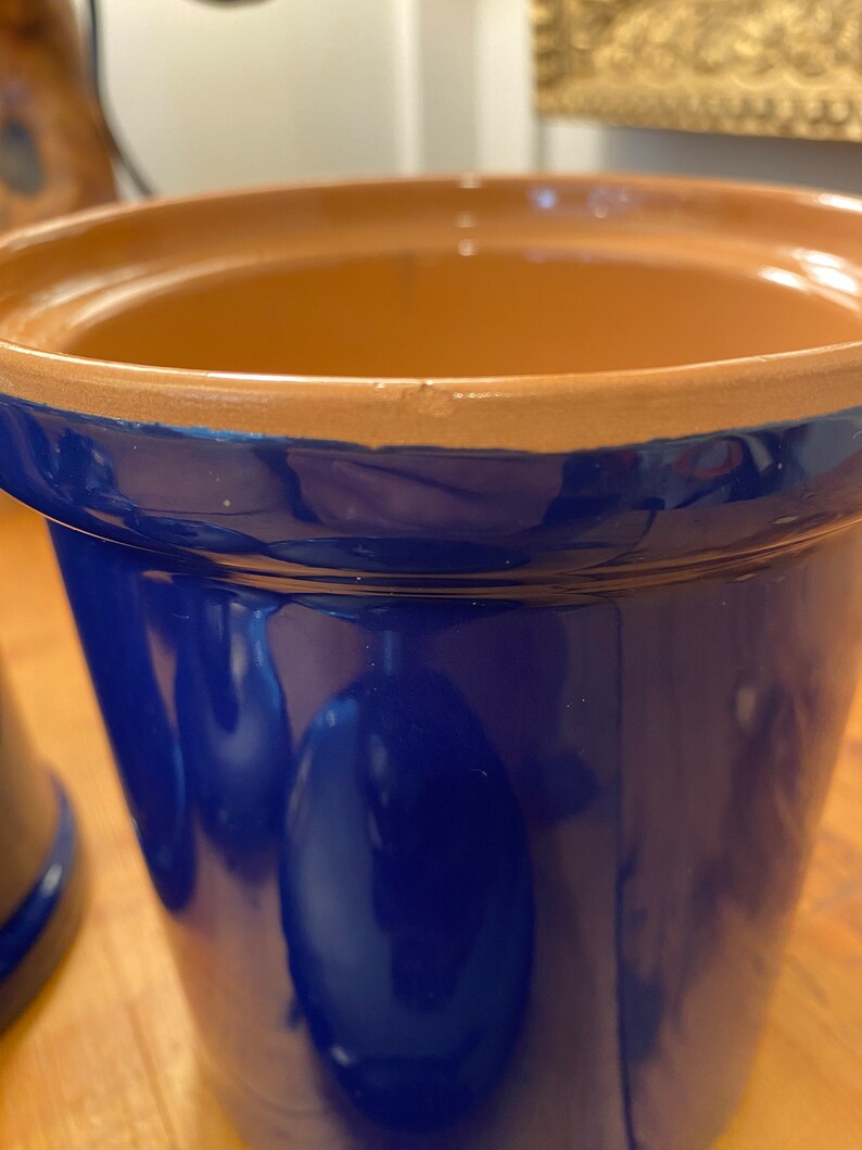 Cobalt Blue Glazed Terracotta Canister Set. Vintage Made in Italy