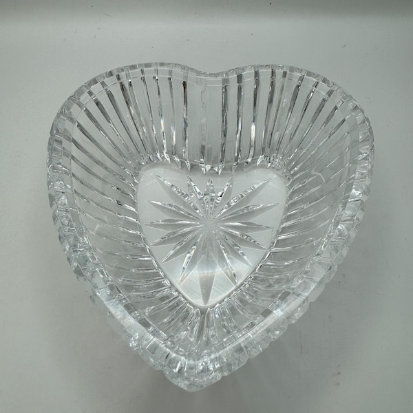 Waterford Crystal Signed Glass Heart Shaped Bowl Candy Dish Trinket Dish. Heart Decor.