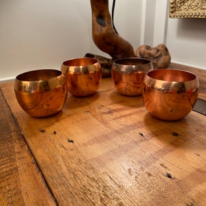 Coppercraft Guild rolypoly drink ware. Rolypoly glasses. Vintage copper drink ware.