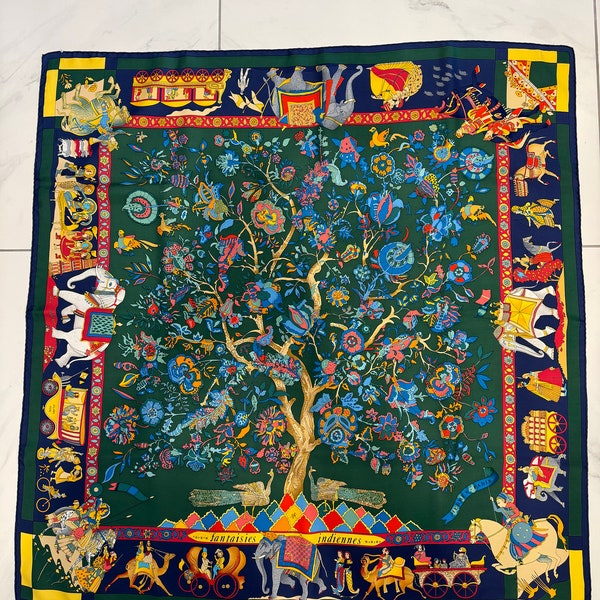 AUTHENTIC Hermes Carre 90 silk scarf Fantasies Indiennes by Loic Dubigeon 1992