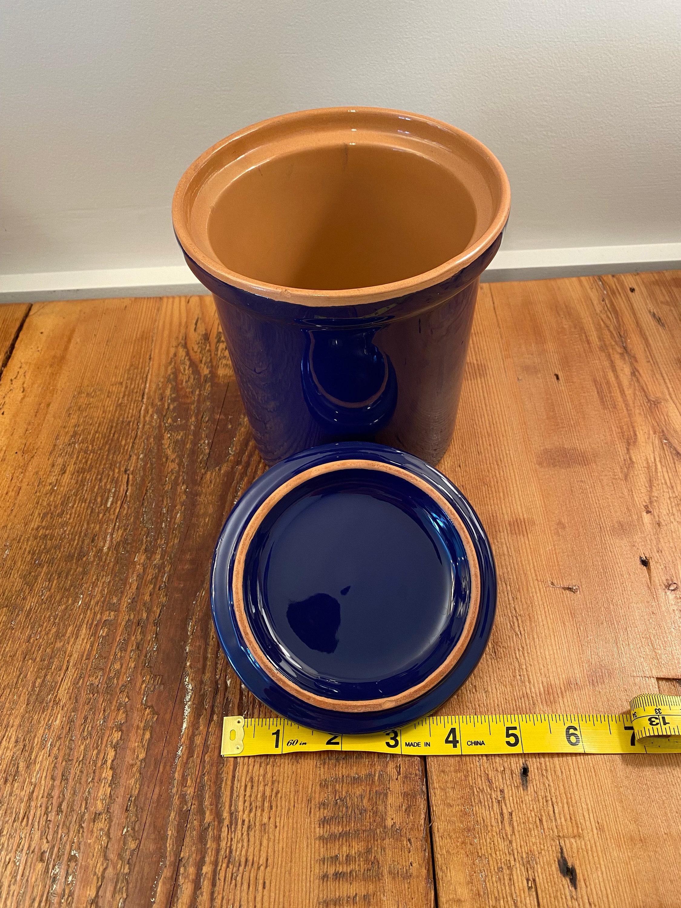 Cobalt Blue Glazed Terracotta Canister Set. Vintage Made in Italy