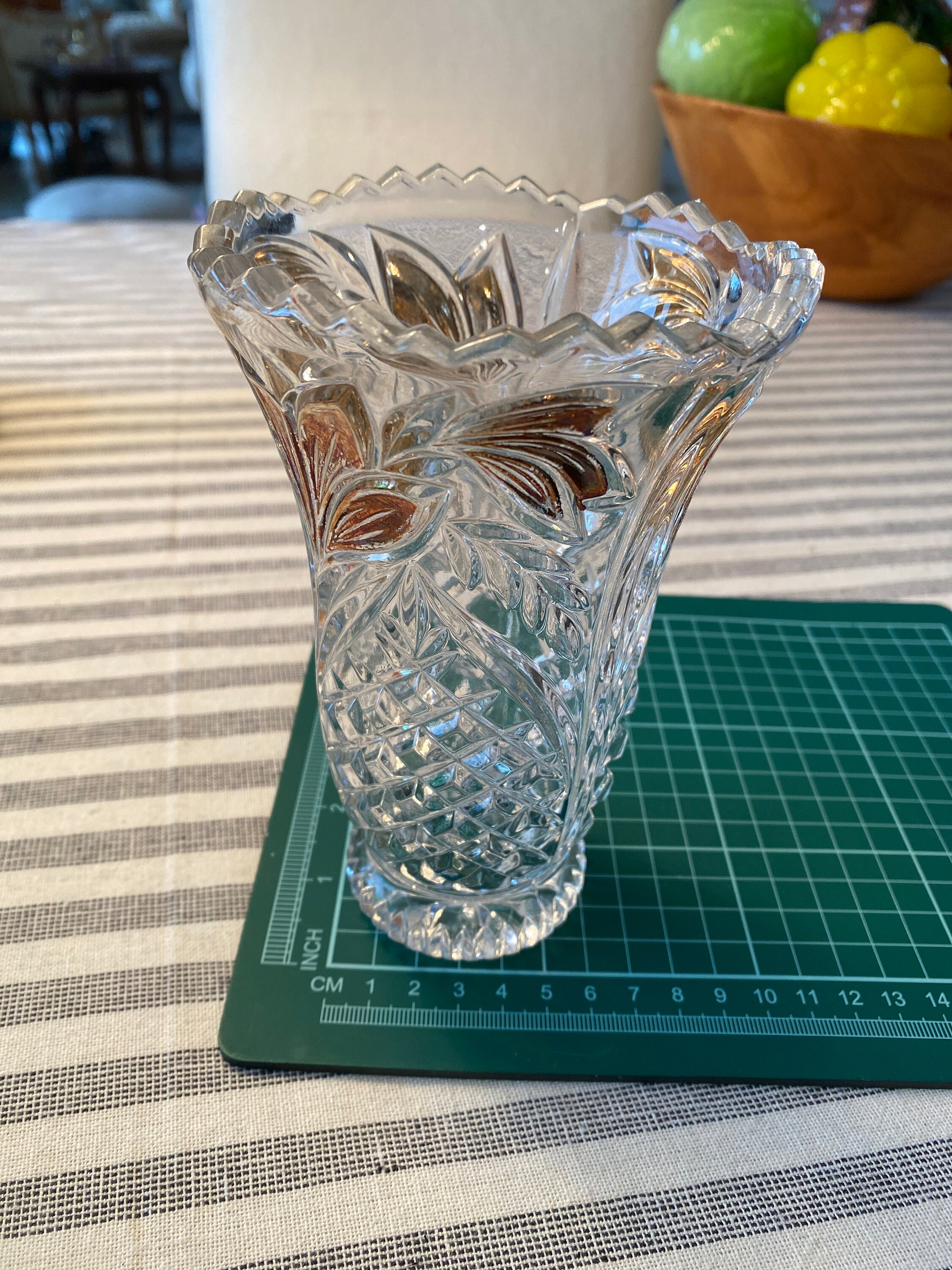 Anna Hutte Bleikristall Lead Crystal Vase. Vintage Gold Leaves Design