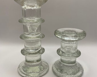 Pukeberg Glassworks. Set of 2 vintage Swedish glass candleholders.