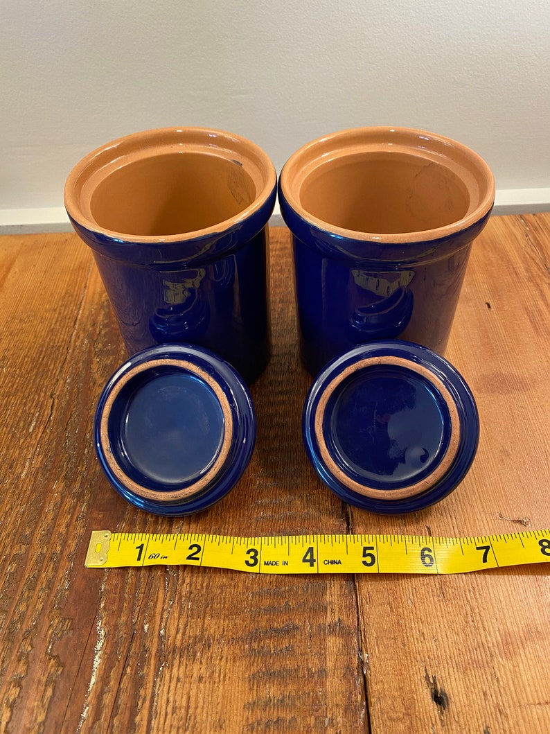 Cobalt Blue Glazed Terracotta Canister Set. Vintage Made in Italy