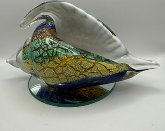 Murano influenced blown glass conch shell. Large art glass seashell.