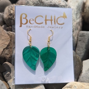 Handmade Leaves Earrings, Resin Earrings, Natural Jewelry, Statement Earrings, Black Owned Business .