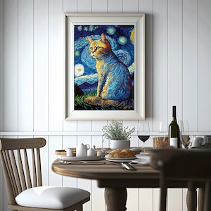 cat print wall art cat lover Van Gogh style cat gift for cat lover cat print oil painting cat wall art colourful cat