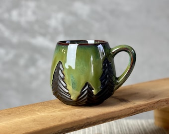 Forest mug/Large ceramic pottery mug/Large coffee mug handmade/Extra large coffee mug/16oz mug/Hand painted mug/Kunst/Secret Santa Gift