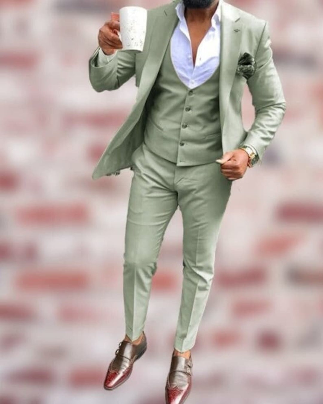 Sage Green Suit 3 Piece Sage Green Suit Stylish Slim Fir Suit Etsy