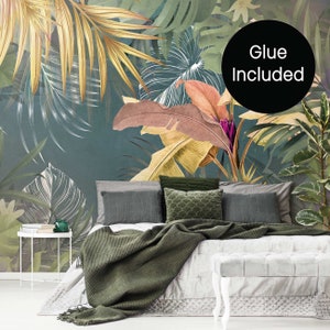 Carta da parati fotografica giungla foglie natura paesaggio / design BOHO / stile scandinavo / ideale per camera da letto e soggiorno / stacca e incolla