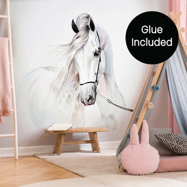 Pferde Tier Fototapete für Mädchen / Ideal für Mädchenzimmer oder Kinderzimmer / Umweltfreundlich & sicher für Kinder / Peel and Stick
