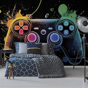Carta da parati fotografica GamePad per ragazzi, poster controller, adolescenti e adulti / Ideale per camerette per adolescenti / Sale giochi / Ecologico / Stacca e attacca