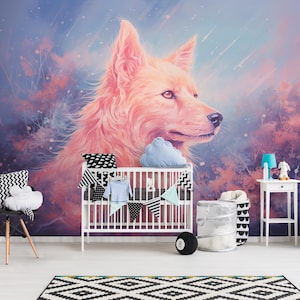 Carta da parati con volpe pastello, decorazione murale con animali selvatici, natura, ideale per camera da letto e soggiorno, Vlies Non-Vowen