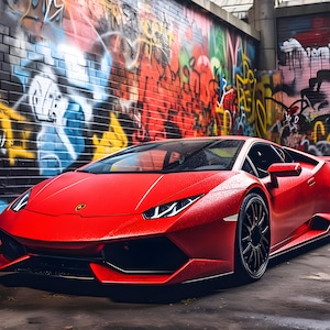 Carta da parati rossa Lamborghini, auto, murale con graffiti, poster di auto sportive, ideale per sala giochi e camera dei bambini, Vlies Non-Vowen