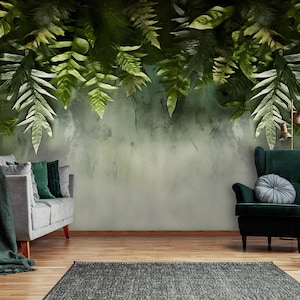 Carta da parati con foglie verdi appese alla natura botanica, per camera da letto, soggiorno, corridoio