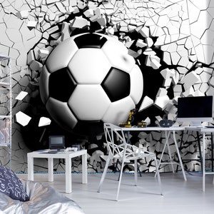 Carta da parati fotografica Calcio 3D per bambini / Ecologica e sicura per i bambini / Ideale per le stanze dei bambini e degli adolescenti / Stacca e attacca