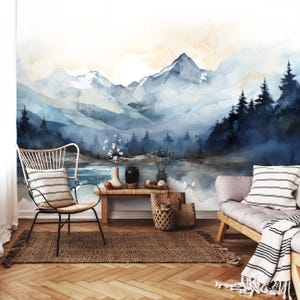 Carta da parati con montagne, decorazione murale con natura, inverno, fotomurale con paesaggio, ideale per camera da letto e soggiorno, Vlies Non-Vowen