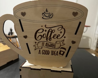 Progetto Lightburn Tazza caffè porta cialde in legno MDF 3/4mm