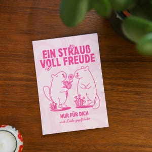 Ein Strauß voll Freude | Frühlingskarte zum Muttertag | illustrierte Grußkarte A6 | süße Tiermotiv Postkarte | nachhaltig auf Naturpapier