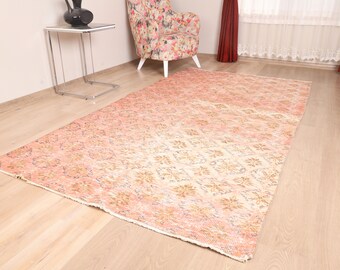 5x9 Pink Turkish Rug: Vintage Oushak Handmade Area Rug
