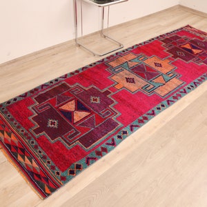 Tappeto turco Herki fatto a mano: tappeto da corridoio vintage, Oushak rosa (3 x 10 piedi)