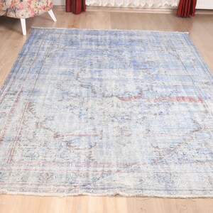 6x9 Turkish Rug, Vintage Rug, Handmade Area Rug, Oushak Rug, Rugs for Livingroom, Blue Rug, Oriental Rug, Turkish Faded Rug, Blue Wool Rug