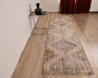 Vintage Turkish Runner Rug: Red Anatolian Oushak Hallway Rug (2.9x10 ft)