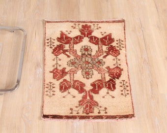 Pair of Turkish Vintage Wool Rugs: Small Accent Rugs (1.4x2.1 ft)