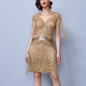US18 Plus Size Gold 1920s Vintage inspired Great Gatsby Art Deco Charleston Swing Fringe Wedding  Bridesmaids dress