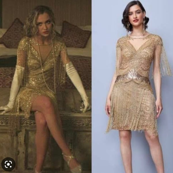 As see on the Movie of YOU Sybil Gold 1920s Vintage inspirierte Great Gatsby Art Deco Charleston Swing Fringe Hochzeit Brautjungfern Kleid