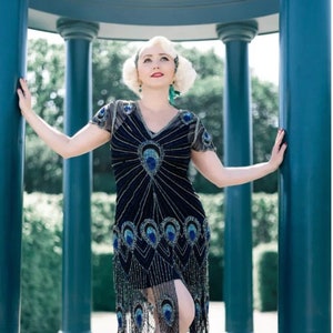 US14 Amelia Peacock 1920s Vintage inspired Great Gatsby Art Deco Charleston Swing Fringe Wedding guest Bridesmaids dress